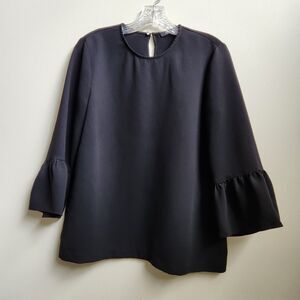 Madewell Black Bell Sleeve Top Women No Size Tag 3/4 Sleeve Back Button Pullover